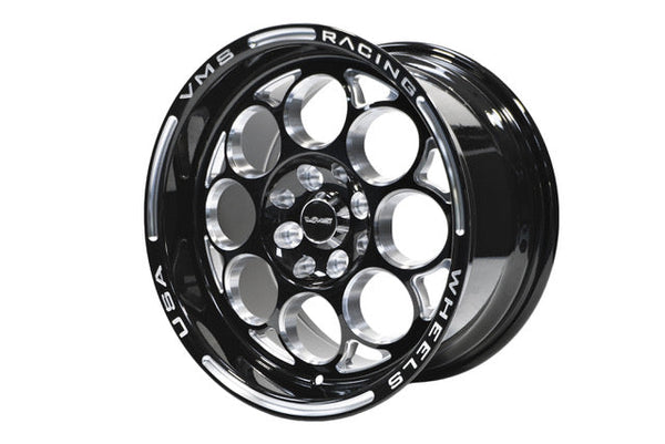 MODULO DRAG STREET WHEEL 15X8 5X100 / 5X120.7 5 LUG 20 OFFSET (5.3" backspacing) BLACK MILLING // PART # VWMO019