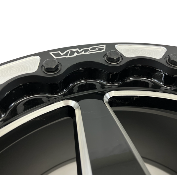 DRAG PACK BEADLOCK DRAG RACE V-STAR WHEELS 17x10 +54 OFFSET (7.6" BACKSPACING) & 18X5 5X114.3 -12 OFFSET FOR 05-14 S197 (NO BREMBO) 15-23 S550 FORD MUSTANG INCLUDING GT WITH PERFORMANCE PACKAGE BREMBO BRAKES // PART # VWST014 & VWST080