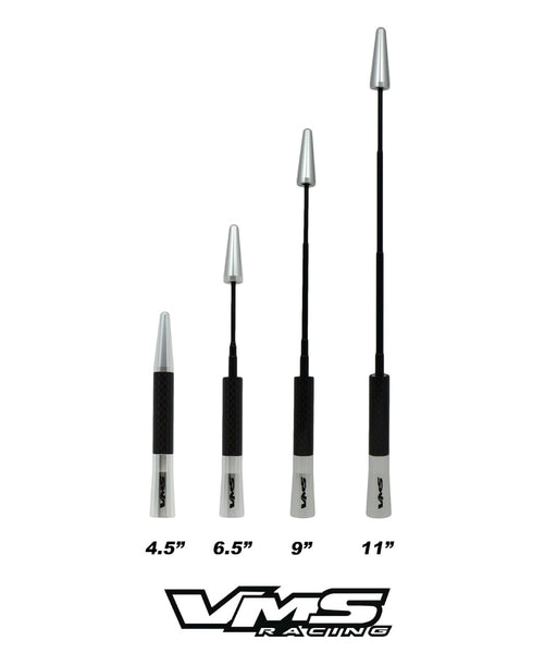 CARBON FIBER BILLET ALUMINUM RETRACTABLE SHORT ANTENNA KIT 5"-9" INCHES LONG BLACK OR SILVER// PART # SARBCF & SARSCF