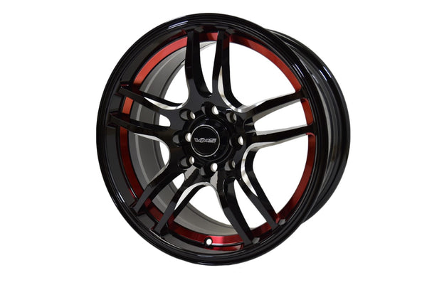 REACTION WHEEL 15X7 4X100 / 4X114.3 35 OFFSET 4 LUG GREAT FOR HONDA CIVIC CRX ACURA INTEGRA BLACK MILLING FINISH WITH RED ACCENT // PART # VWRN001