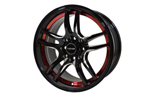 REACTION WHEEL 15X7 5x100 35 OFFSET 5 LUG BLACK MILLING FINISH WITH RED ACCENT // PART # VWRN004