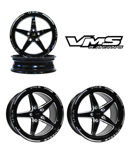 DRAG PACK STREET DRAG RACE V-STAR WHEELS 17x10 54 OFFSET (7.6" BACKSPACING) & 18X5 5X114.3 -25.4 OFFSET (2" BACKSPACING) 2005-2014 FORD MUSTANG S197 GT WITH PERFORMANCE PACKAGE BREMBO BRAKES INCLUDING THE GT500  // PART # VWST013 & VWST087