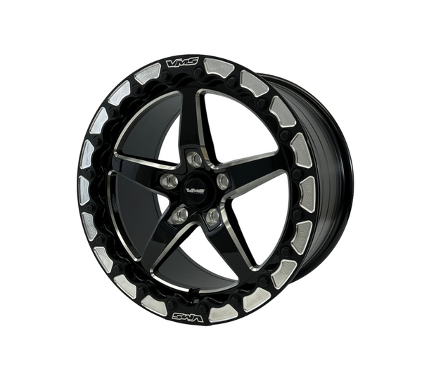 DRAG PACK BEADLOCK DRAG RACE V-STAR WHEELS 17x10 +54 OFFSET (7.6" BACKSPACING) & 18X5 5X114.3 -12 OFFSET FOR 05-14 S197 (NO BREMBO) 15-23 S550 FORD MUSTANG INCLUDING GT WITH PERFORMANCE PACKAGE BREMBO BRAKES // PART # VWST014 & VWST080