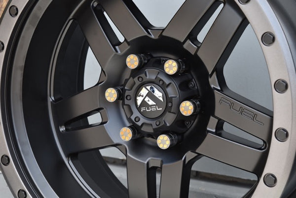 14X1.5 MM 81MM LONG REVOLVER SHELLS FORGED STEEL LUG NUTS WITH ANODIZED ALUMINUM CAP 00- UP CHEVROLET SILVERADO TAHOE GMC SIERRA 12-UP DODGE RAM 15-UP F150 // CAP: 25MM DIAMETER 30MM HEIGHT PART # LGC046