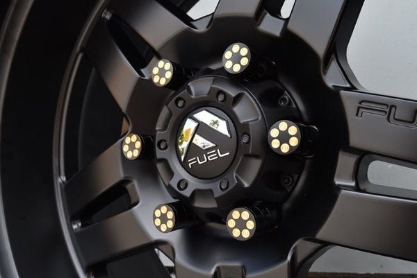 14X1.5 MM 81MM LONG REVOLVER SHELLS FORGED STEEL LUG NUTS WITH ANODIZED ALUMINUM CAP 00- UP CHEVROLET SILVERADO TAHOE GMC SIERRA 12-UP DODGE RAM 15-UP F150 // CAP: 25MM DIAMETER 30MM HEIGHT PART # LGC046