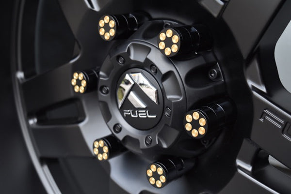 14X1.5 MM 81MM LONG REVOLVER SHELLS FORGED STEEL LUG NUTS WITH ANODIZED ALUMINUM CAP 00- UP CHEVROLET SILVERADO TAHOE GMC SIERRA 12-UP DODGE RAM 15-UP F150 // CAP: 25MM DIAMETER 30MM HEIGHT PART # LGC046
