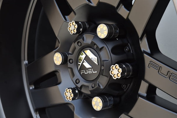 14X1.5 MM 81MM LONG REVOLVER SHELLS FORGED STEEL LUG NUTS WITH ANODIZED ALUMINUM CAP 00- UP CHEVROLET SILVERADO TAHOE GMC SIERRA 12-UP DODGE RAM 15-UP F150 // CAP: 25MM DIAMETER 30MM HEIGHT PART # LGC046